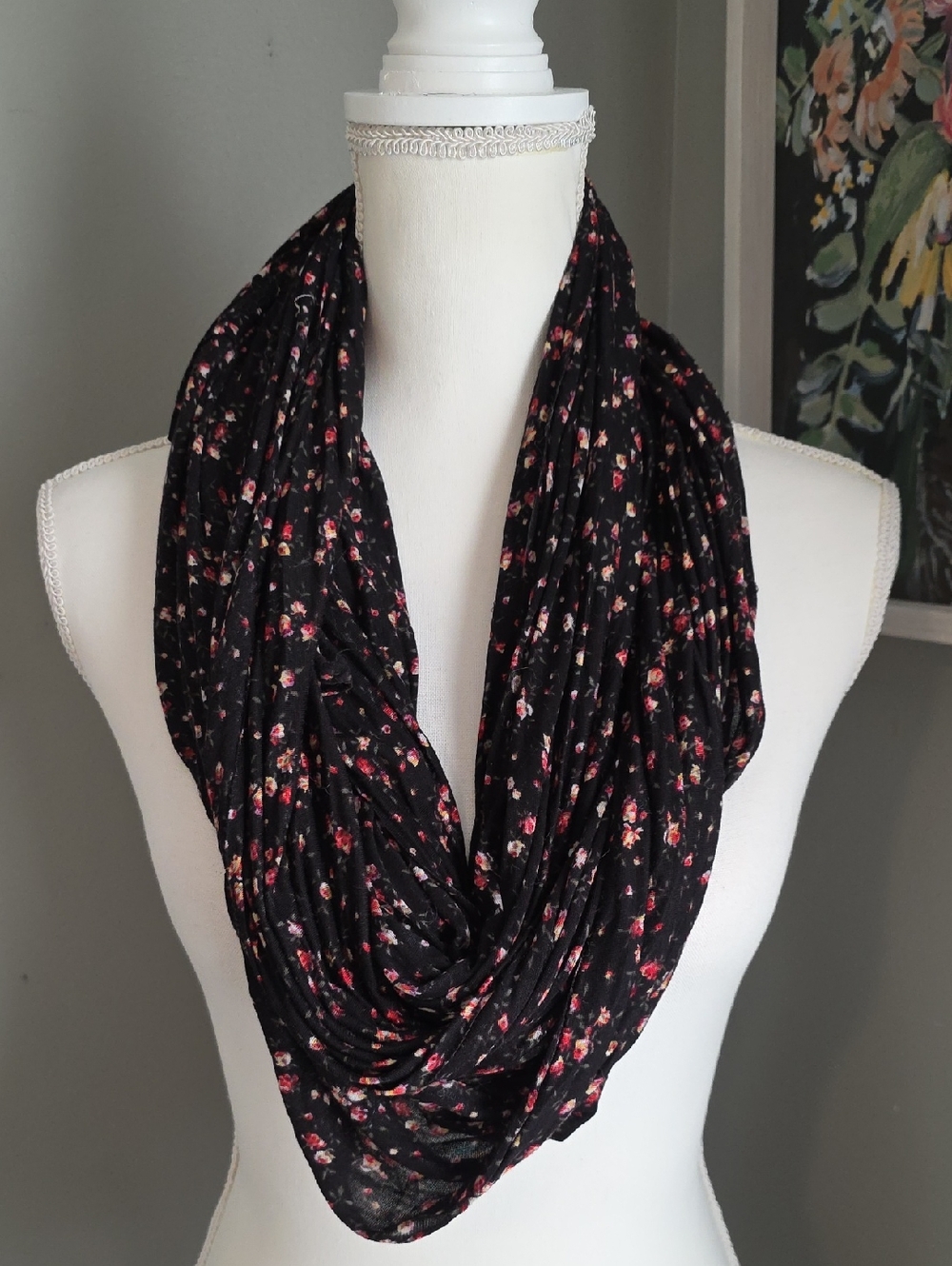 Black Floral Infinity Scarf